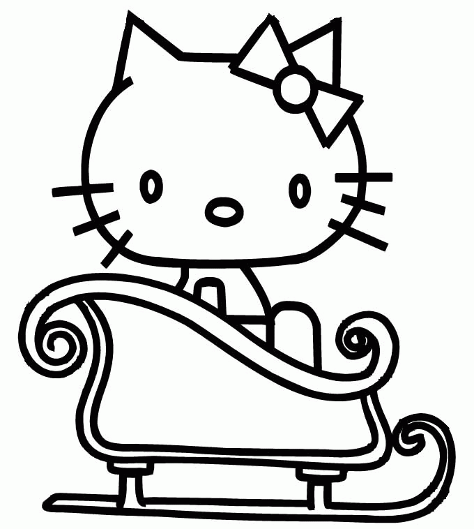 680x758 Hello Kitty With Santa Sleigh Christmas Coloring Pages