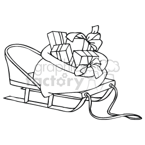 300x300 Royalty Free Black And White Santa Sleigh Full Of Gifts 143561