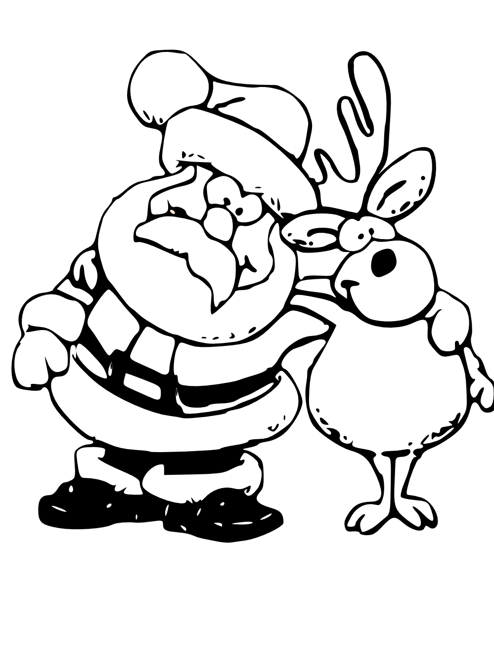 999x1356 Santa And Reindeer Clipart Black And White