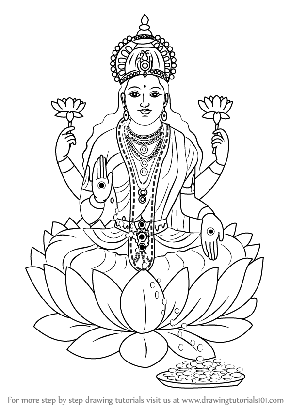 598x844 Learn How To Draw Lakshmi Mata (Hinduism) Step By Step Drawing