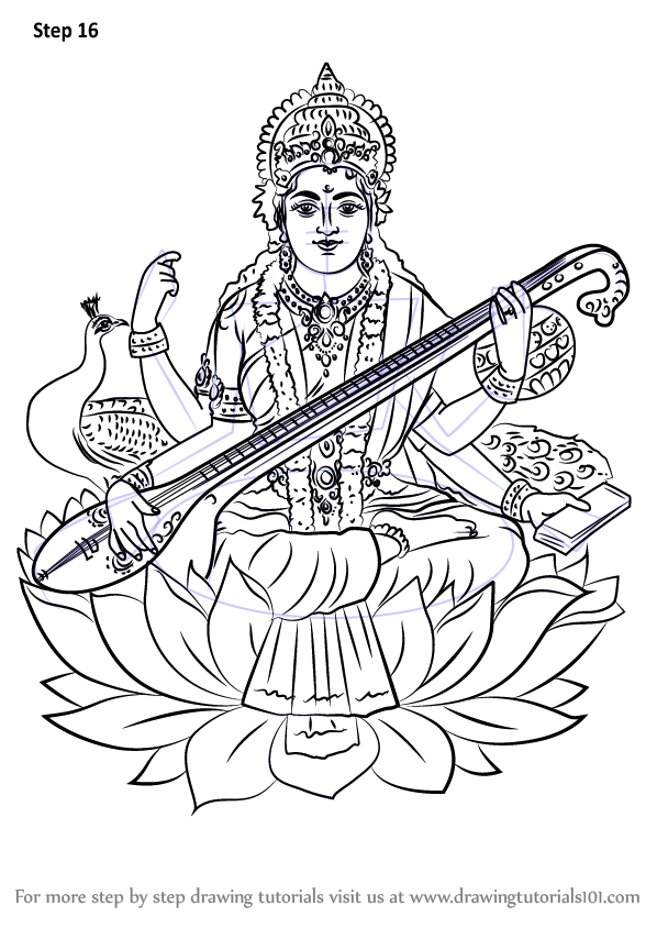 598x844 Learn How To Draw Saraswati (Hinduism) Step By Step Drawing