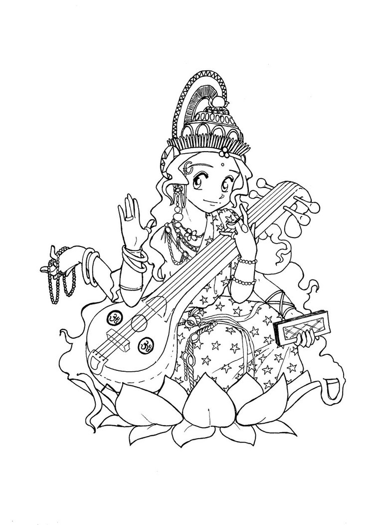 760x1052 Lineart Saraswati By Jishinchan