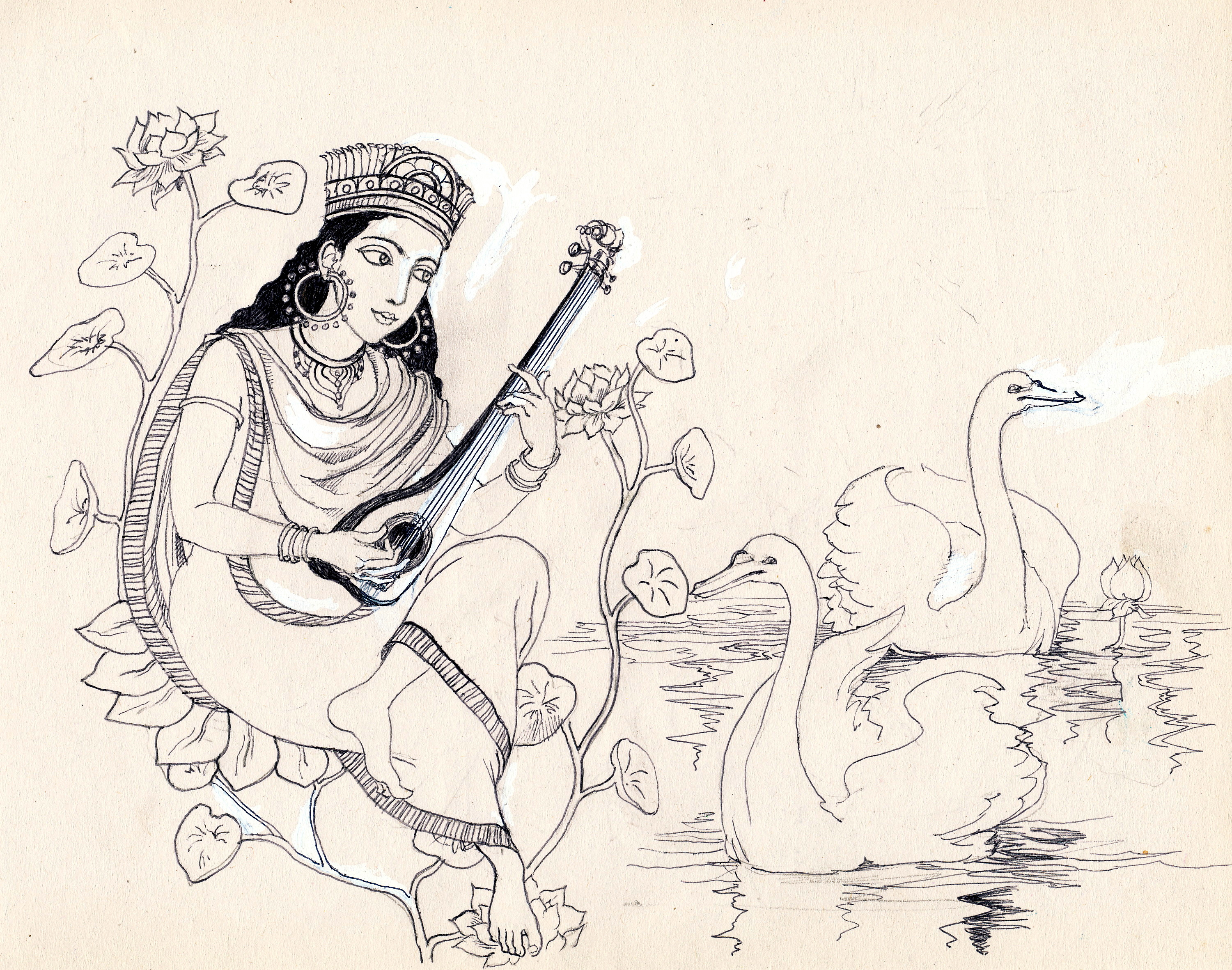 Saraswati Pencil Drawing