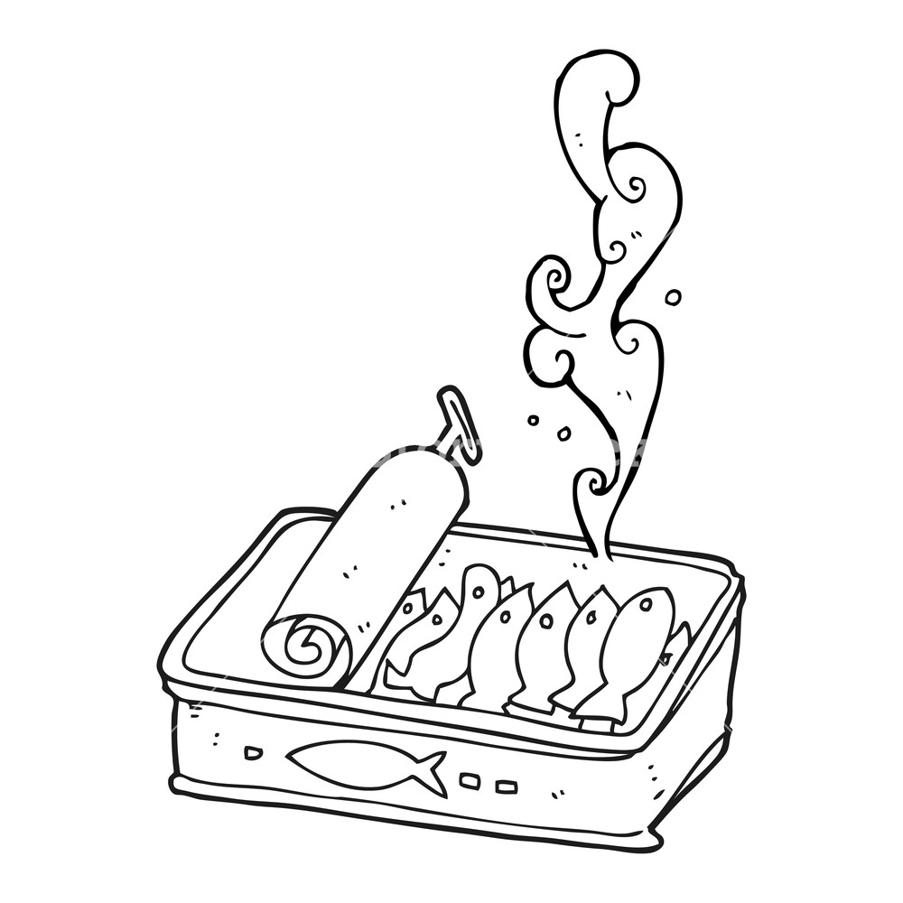 1000x1000 Freehand Drawn Black And White Cartoon Can Of Sardines Royalty