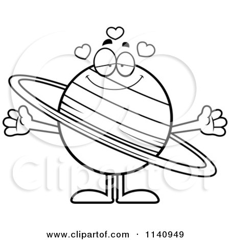 450x470 Cartoon Clipart Of A Black And White Loving Planet Saturn