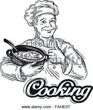 300x356 Hand Drawn Chef With A Pot In His Hand. Vector Illustration Stock