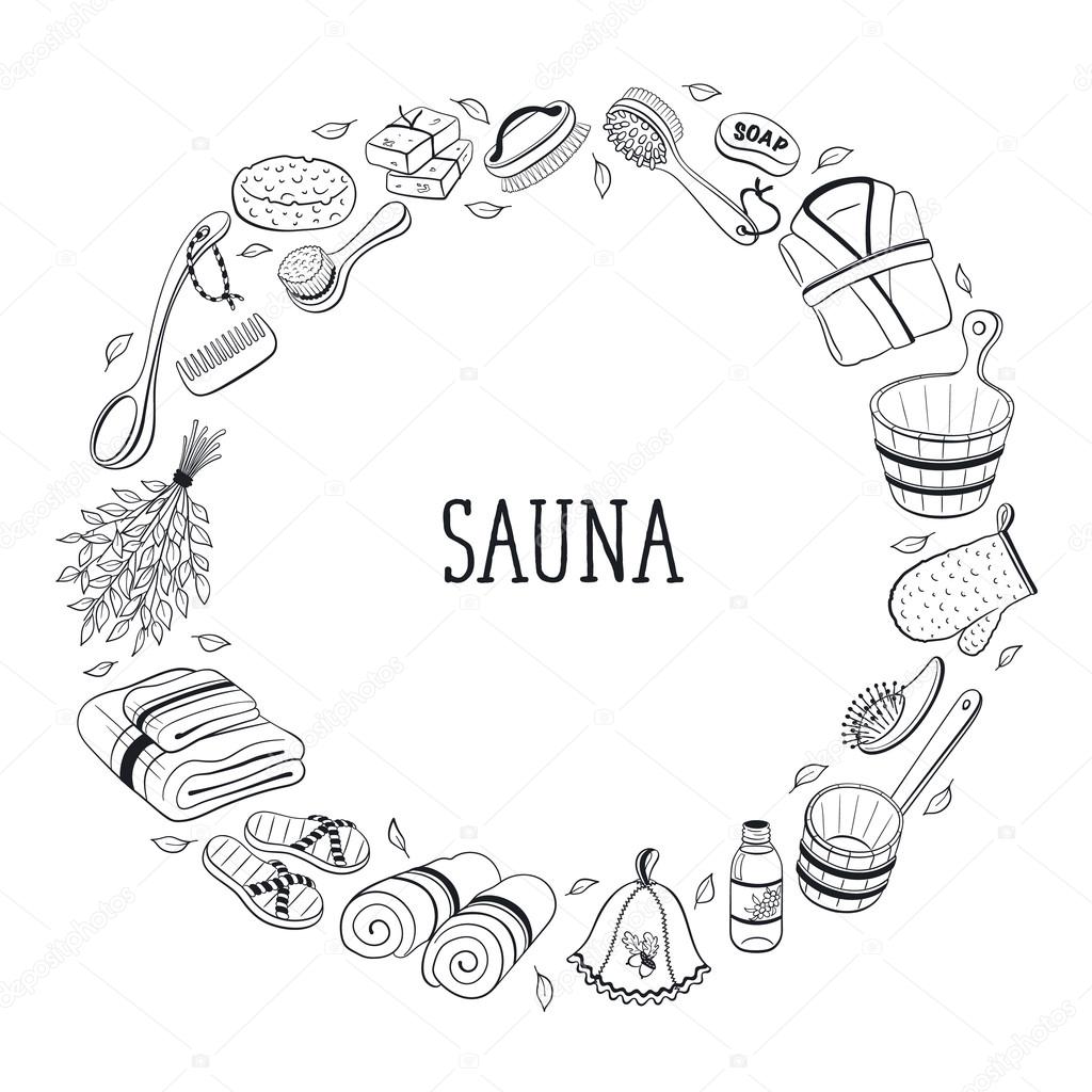 1024x1024 Sauna Objects Set Stock Vector Ollymolly