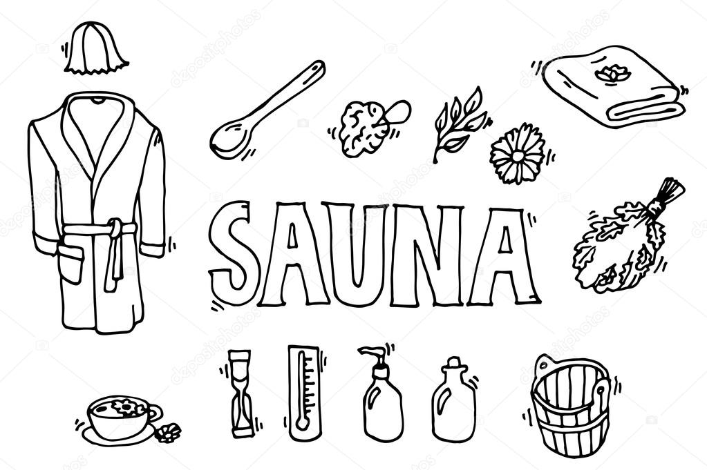 1023x681 Set Of Sauna Icons. Stock Vector Netkoff