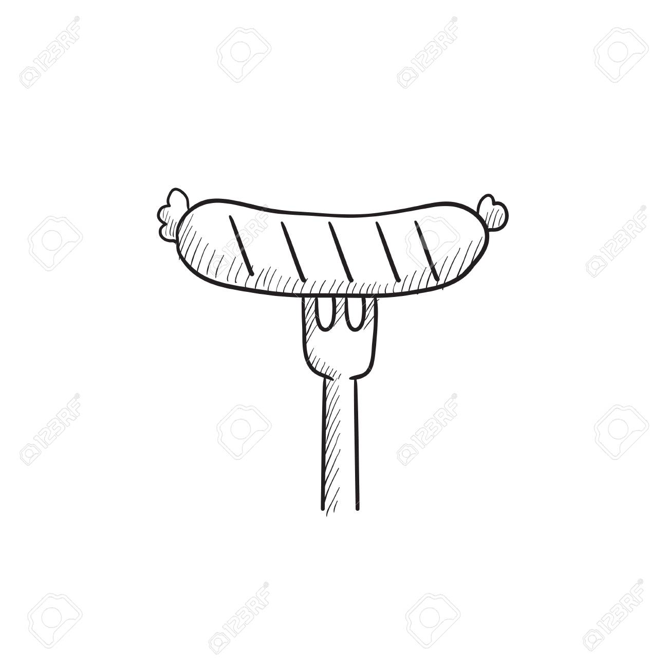 1300x1300 Sausage On Fork Vector Sketch Icon Isolated On Background. Hand