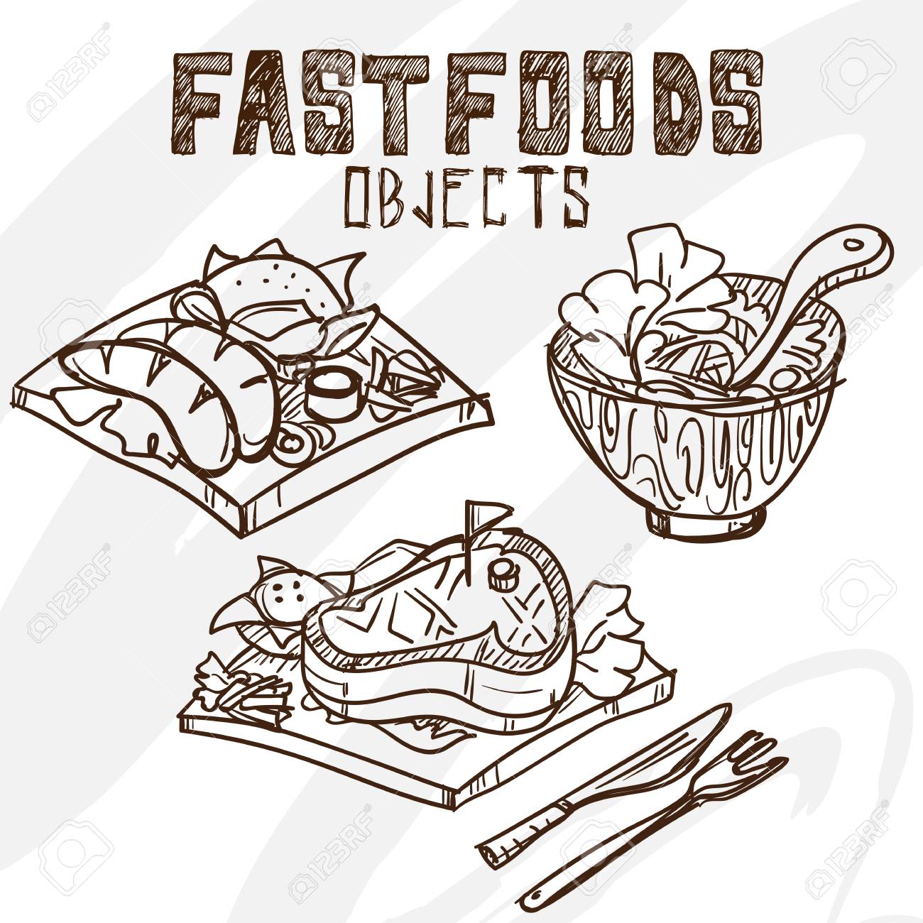 1300x1300 Sausage Salad Steak Drawing Graphic Royalty Free Cliparts, Vectors