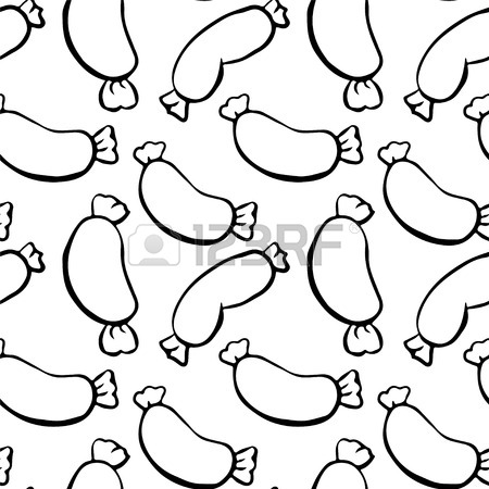 450x450 Seamless Pattern With Sausage In Black And White Doodle, Cartoon