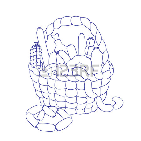 450x450 Basket With Sausage On A White Background. The Handwritten Sketch