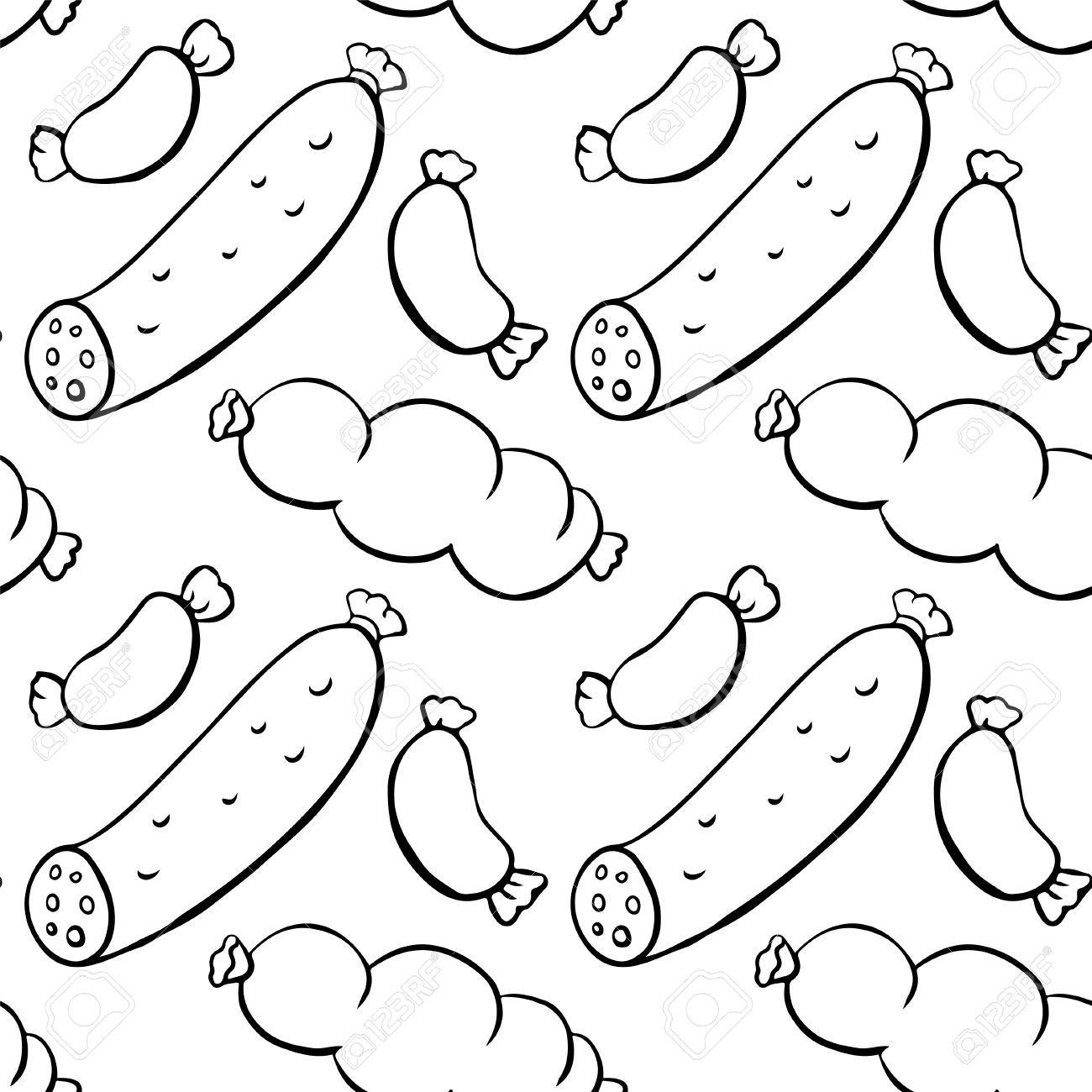 1300x1300 Seamless Pattern With Sausage In Black And White Royalty Free