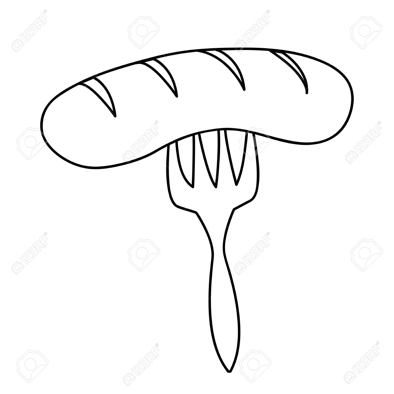 1300x1300 Sketch Line Drawing Of Sausage On The Fork Illustration White
