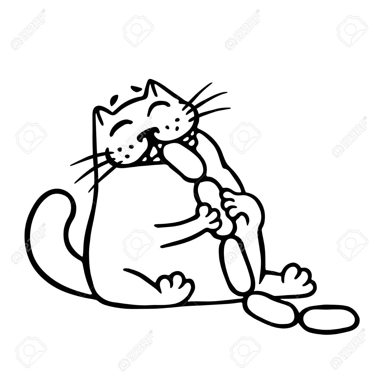 1300x1300 The Cat Eats Sausages. Funny Cartoon Cool Character. Contour