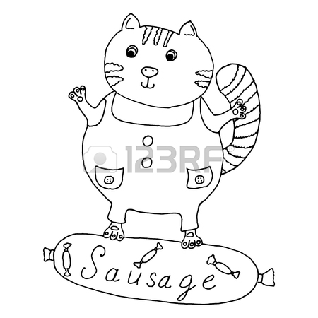 450x450 Cat Hand Drawn On Sausage Vector Illustration Royalty Free