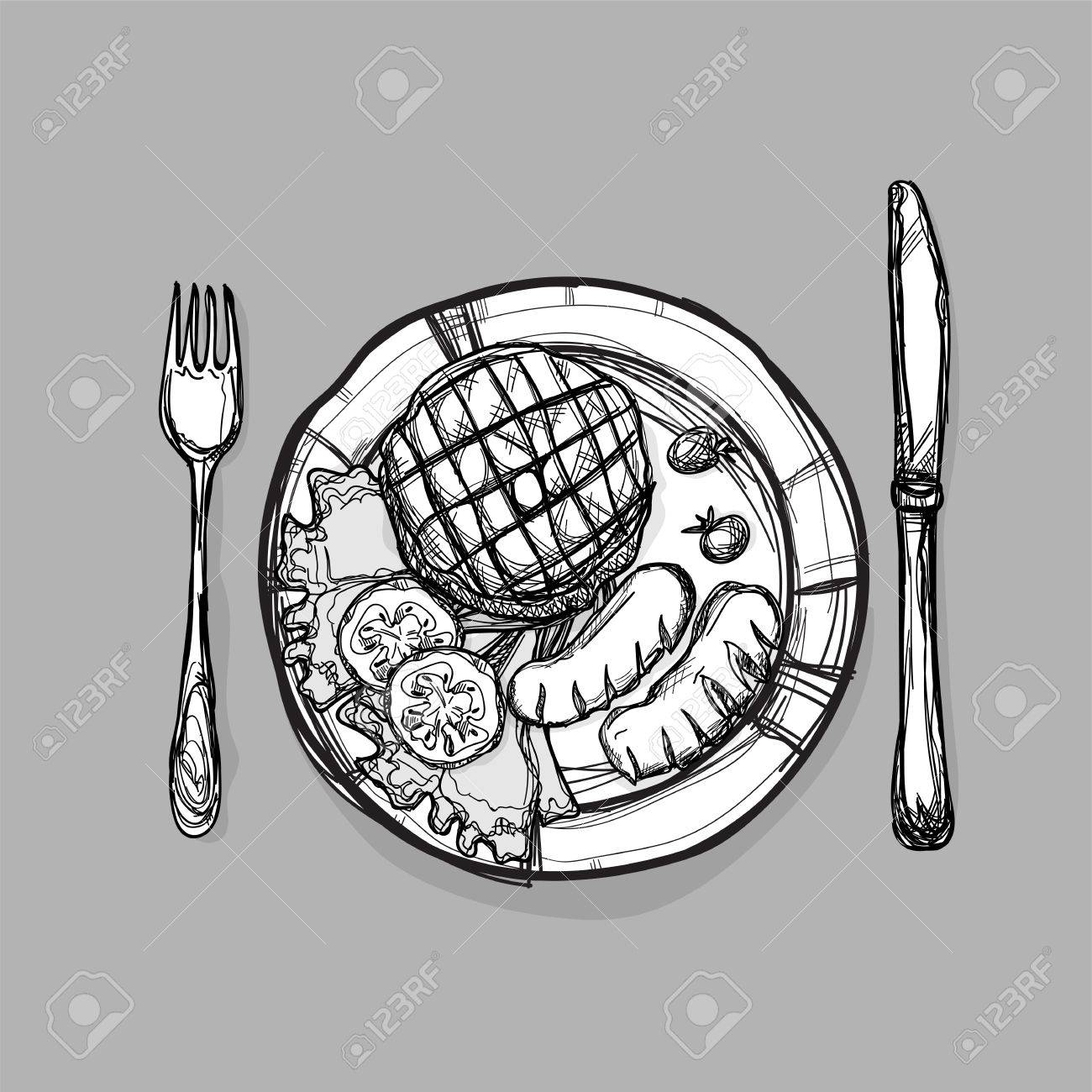 1300x1300 Food Steak Meat Burger Sausage Set Drawing Graphic Illustrate