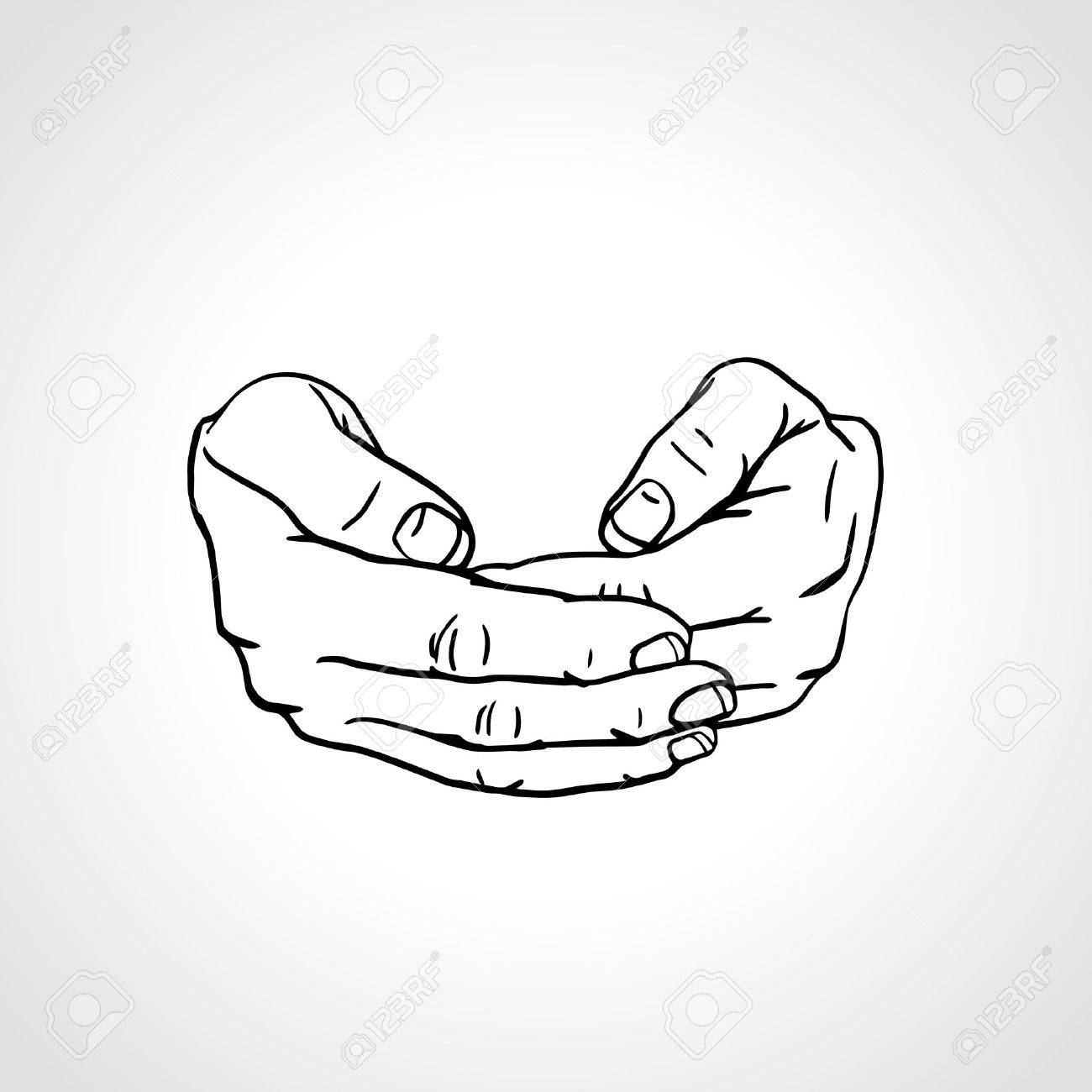 1300x1300 Cupped Palms, Save Gesture. Line Art Drawing Close Up Hands