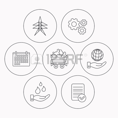 450x450 Save Water, Planet And Electricity Station Icons. Minerals Linear