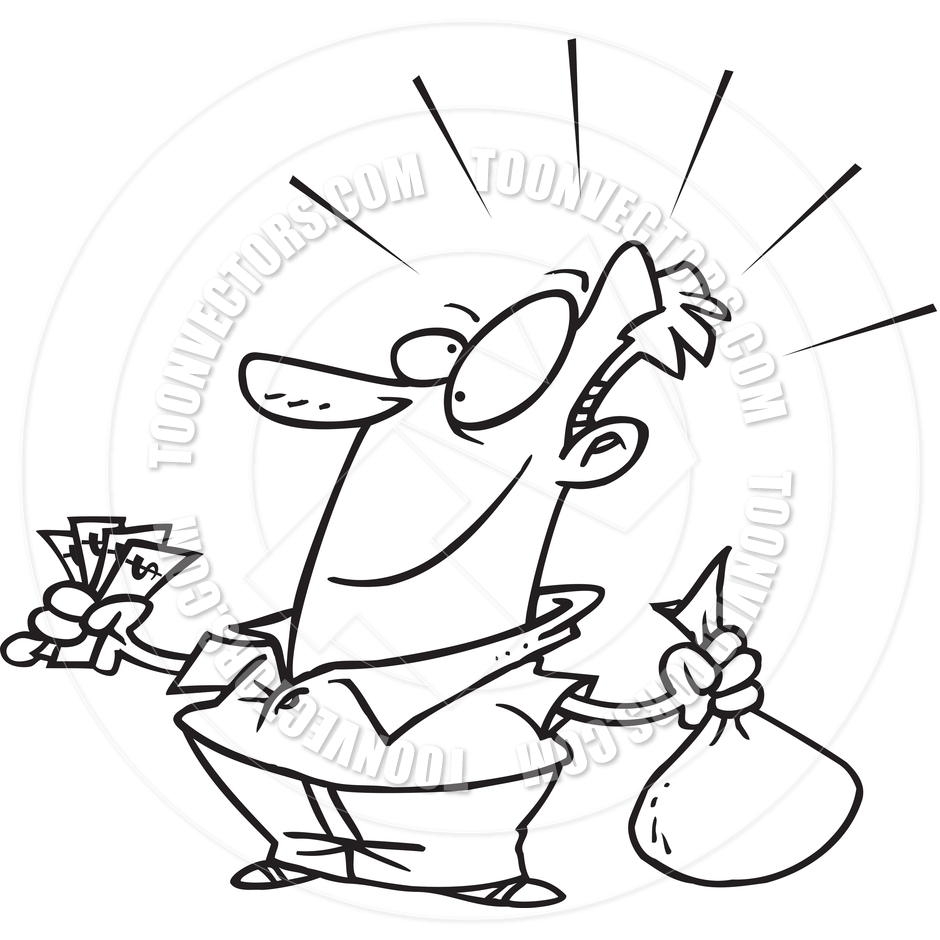 940x940 Cartoon Man Saving Money (Black And White Line Art) By Ron