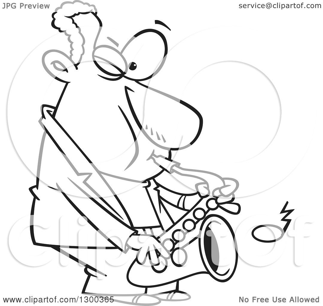 1080x1024 Lineart Clipart Of A Cartoon Black And White Male Musician Playing