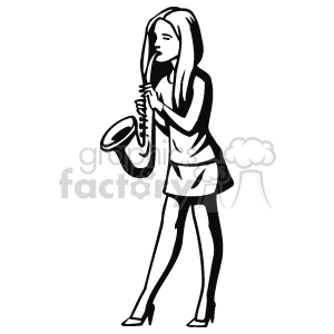 300x300 Royalty Free Black And White Image Of A Girl Playing The Saxophone