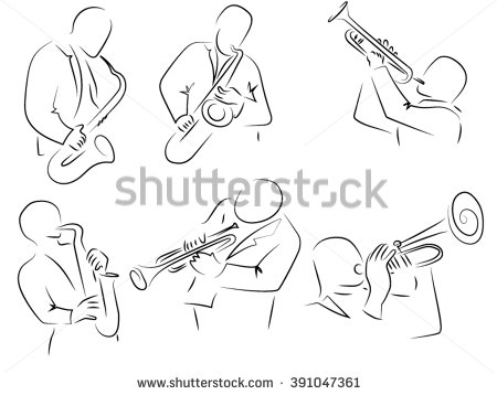 450x358 Saxophone, Trumpet Player, A Set Of Pencil Drawings, Jazz