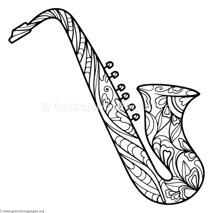 700x700 Zentangle Saxophone Coloring Pages