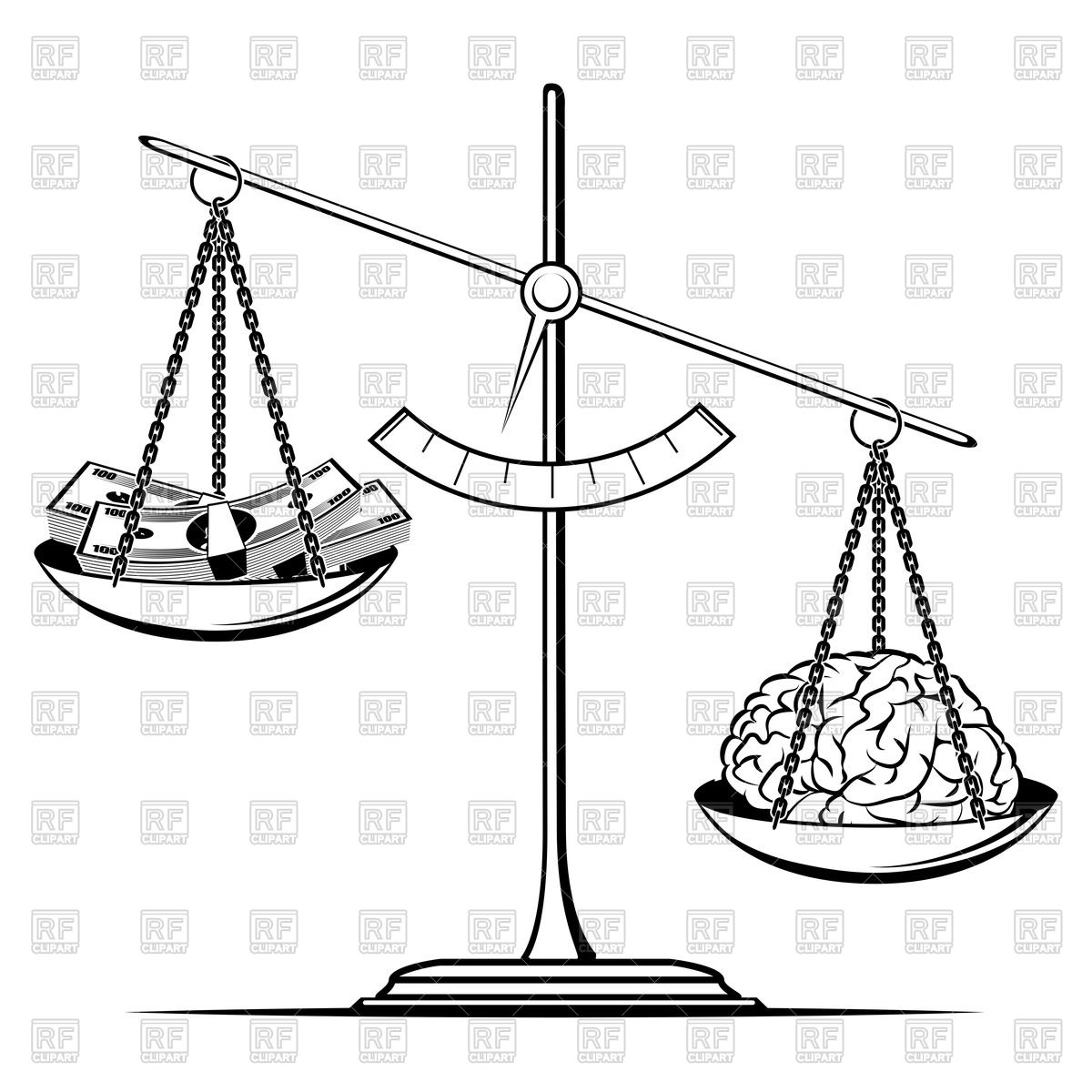 1200x1200 Money And Human Brain On Scales Royalty Free Vector Clip Art Image