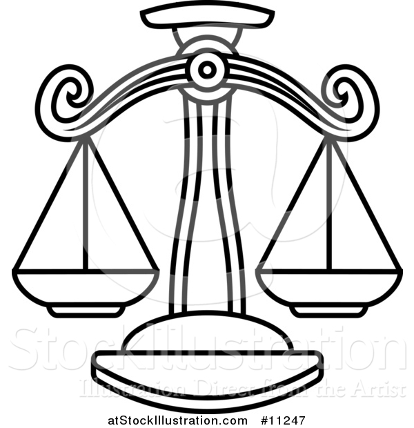 600x620 Vector Illustration Of A Black And White Lineart Libra Scales