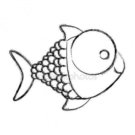 450x450 Monochrome Sketch Of Fish With Big Eye And Scales Stock Vector