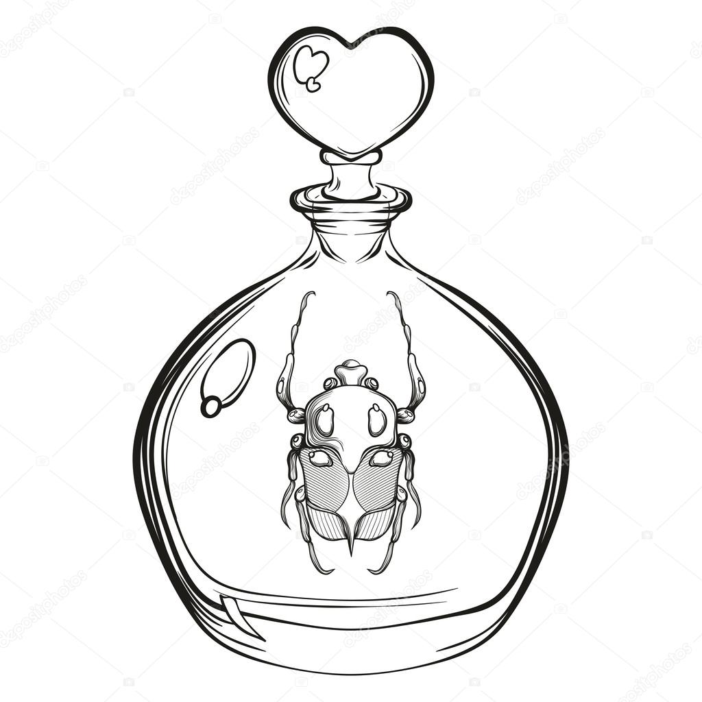 1024x1024 Hand Drawn Engraving Sketch Of Scarab Beetle. Bug In The Glass B