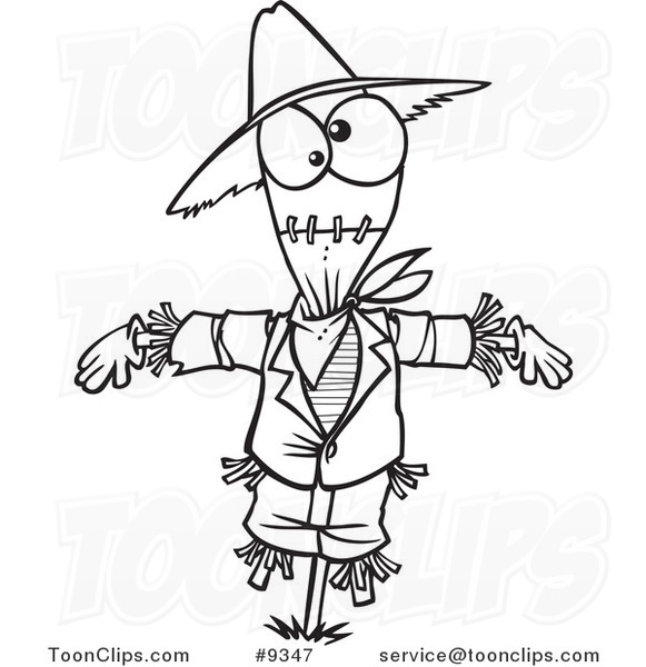 581x600 Cartoon Black And White Line Drawing Of A Scarecrow