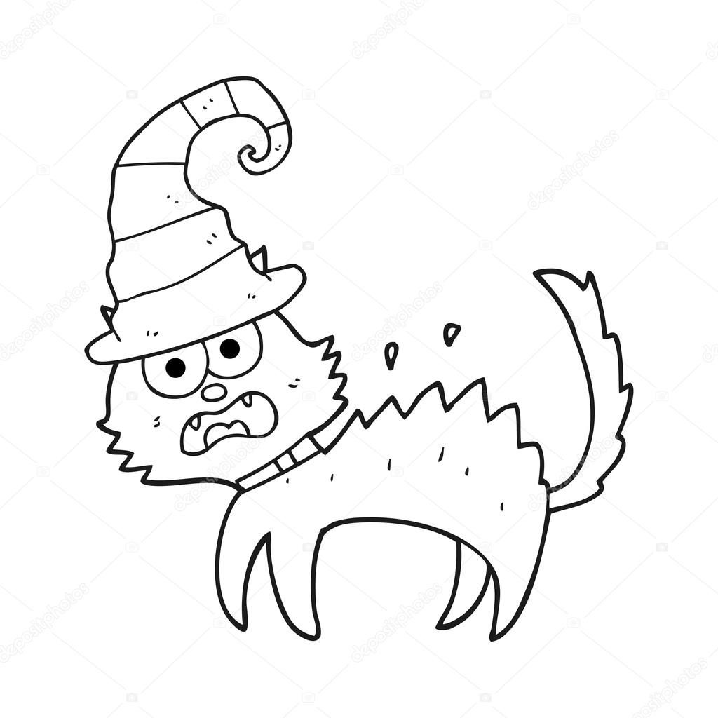 1024x1024 Black And White Cartoon Scared Black Cat Stock Vector
