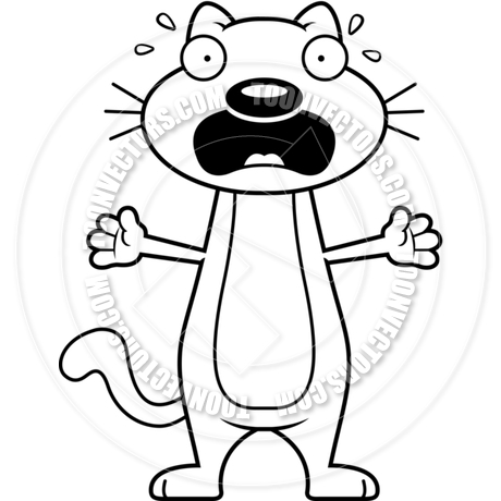 460x460 Cartoon Cat Scared (Black And White Line Art) By Cory Thoman