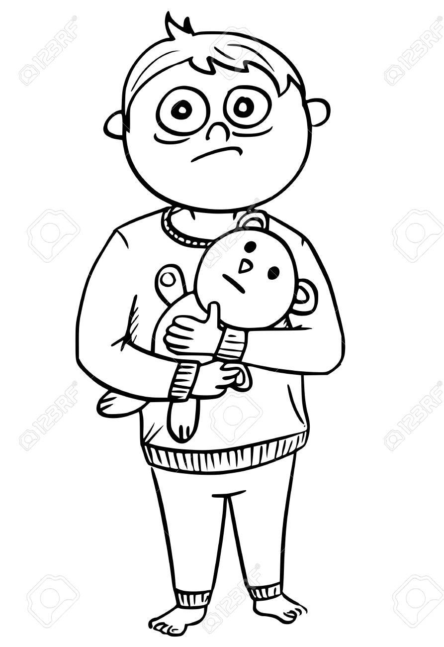 893x1300 Hand Drawing Cartoon Vector Illustration Of Small Scared Boy
