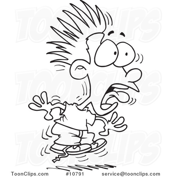 581x600 Cartoon Black And White Line Drawing Of A Scared Boy