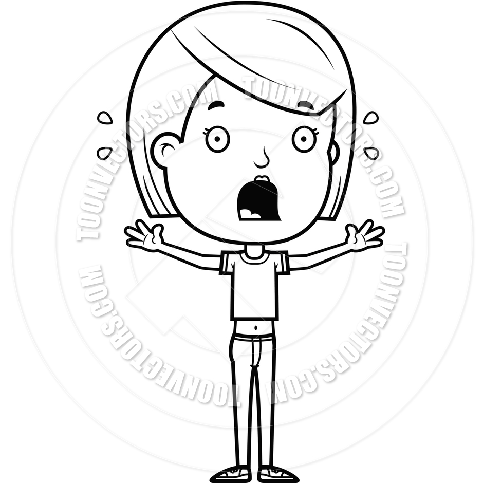 940x940 Cartoon Teen Girl Scared (Black And White Line Art) By Cory Thoman