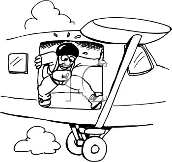 350x330 Black And White Cartoon Of A Scared Man Jumping From A Plane