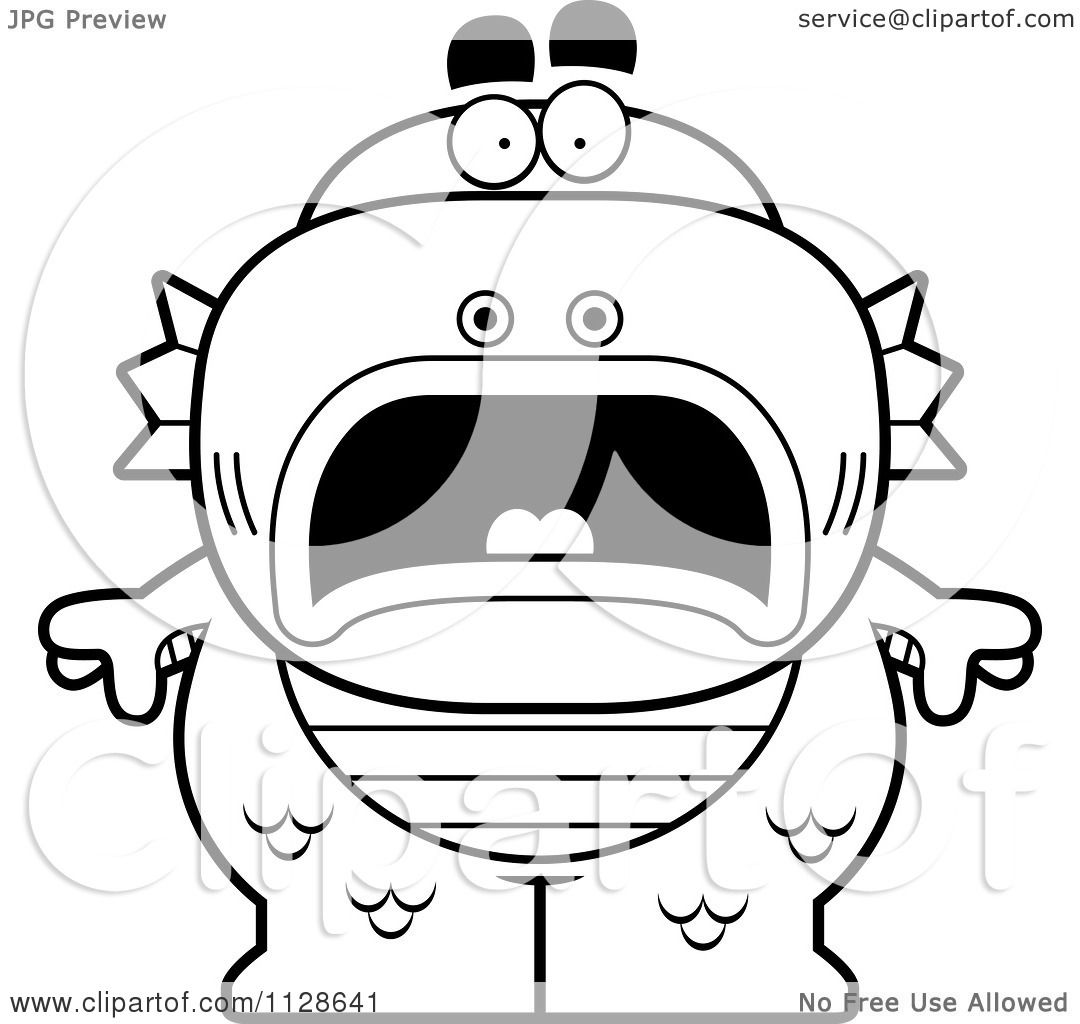 1080x1024 Cartoon Clipart Of An Outlined Scared Fish Man Monster