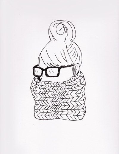400x518 Hipster Girl With Glasses And Infinity Scarf Drawing Sin