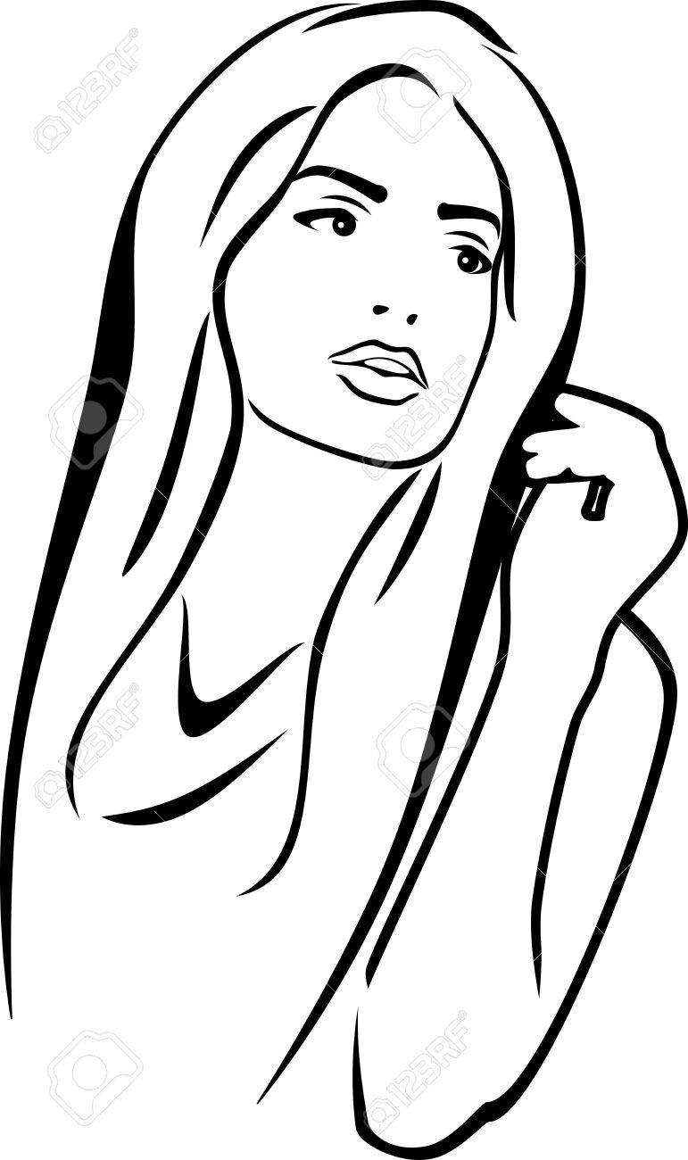 771x1300 Portrait Of A Beautiful Girl With A Scarf On Her Head. Contour