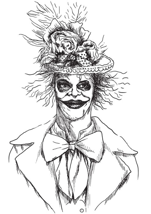 495x700 Portrait Of An Undead (Zombie, Scary Clown ) , Hand Drawing