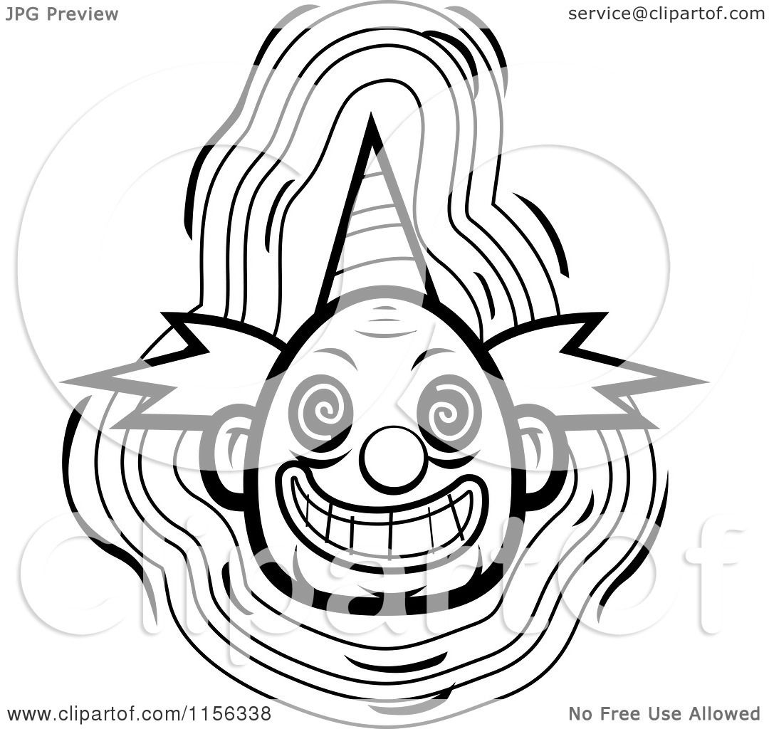 1080x1024 Cartoon Clipart Of A Black And White Evil Clown Face With A Party