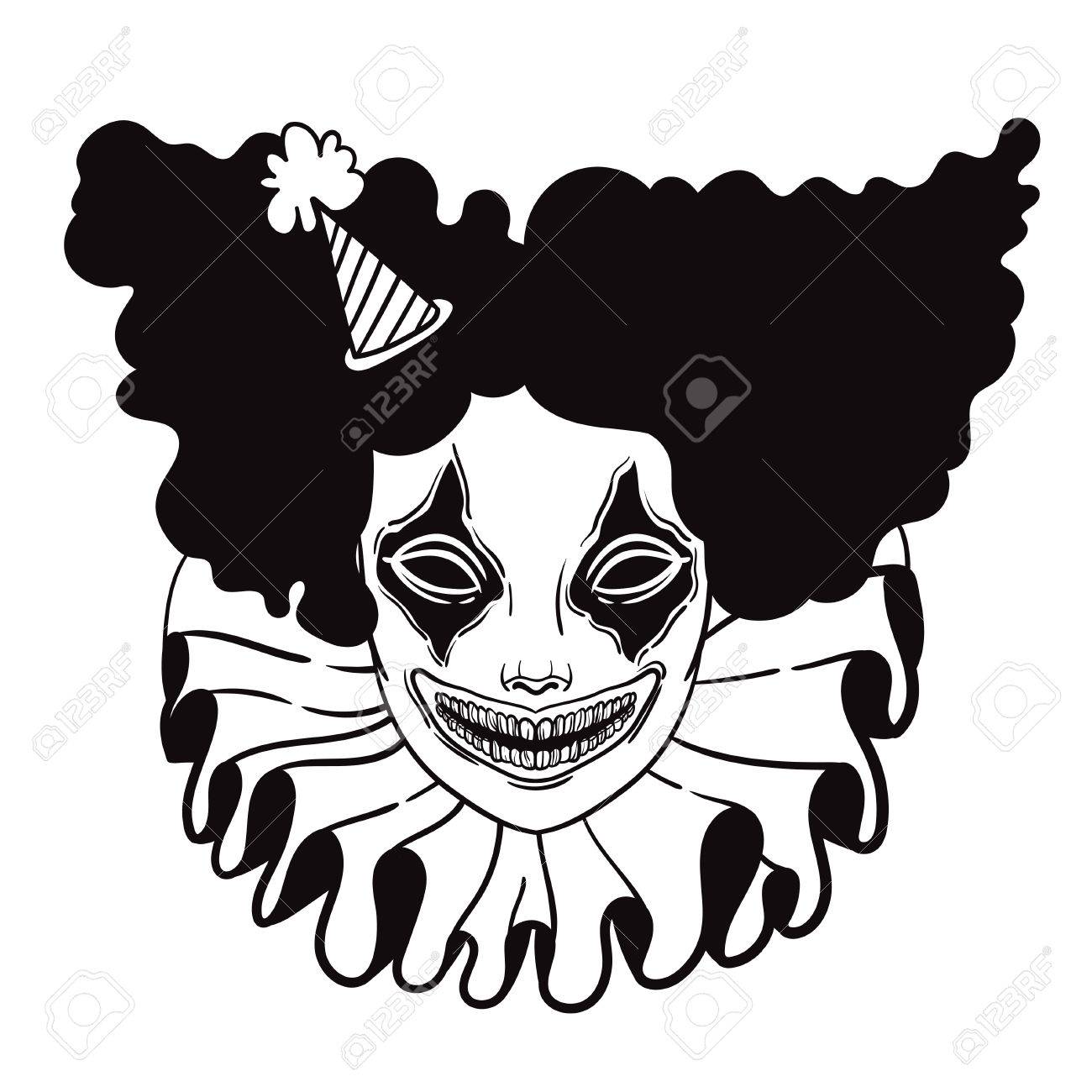 1300x1300 Vector Poster With An Evil Clown. Linear Illustration Of Halloween