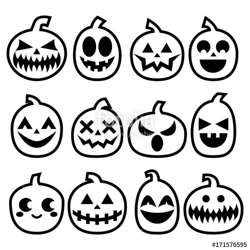 500x500 Halloween Pumpkins Vector Icon Set, Halloween Scary Faces Design