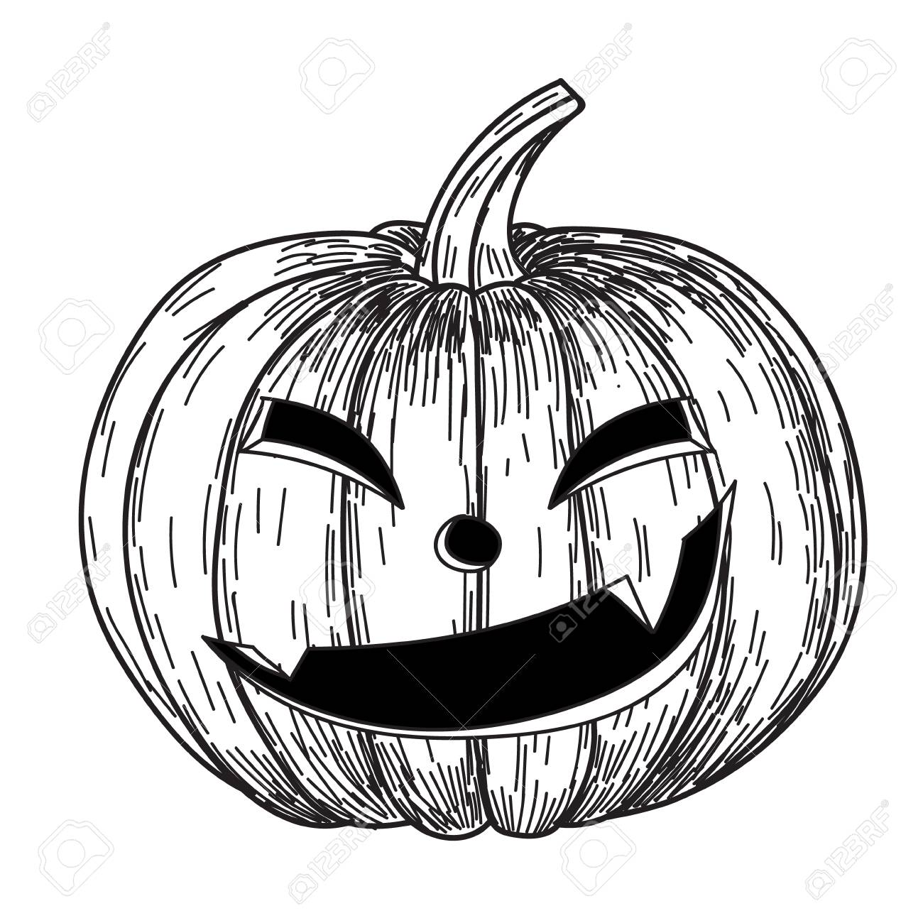 1300x1300 Halloween Pumpkin With Evil Scary Smile In Funny Hand Drawing