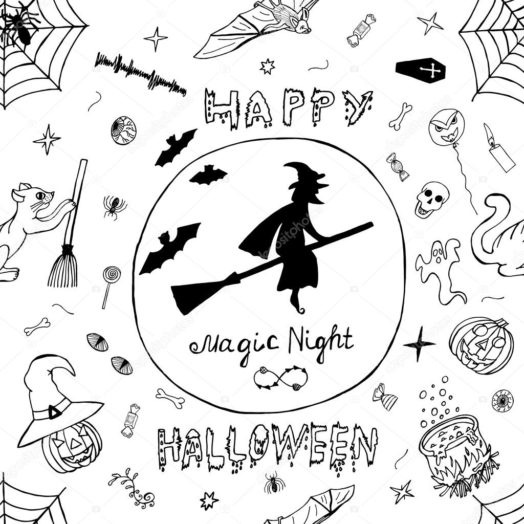 1024x1024 Happy Halloween Hand Drawn Vector Pattern. Stock Vector
