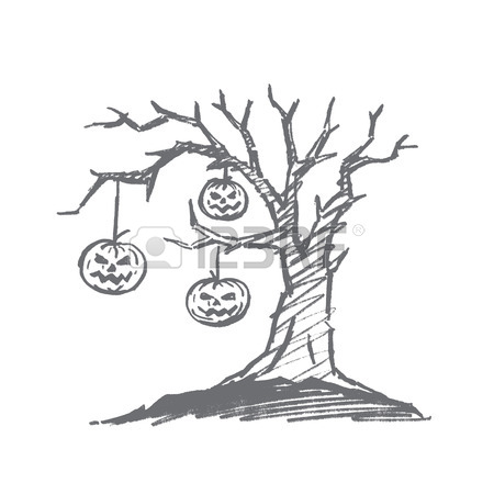 450x450 Vector Hand Drawn Halloween Concept Sketch. Three Pumpkins