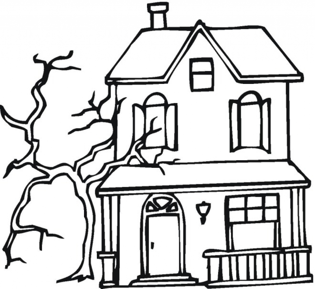 1024x940 Halloween Haunted House Coloring Pages Free 5057 Celebrations